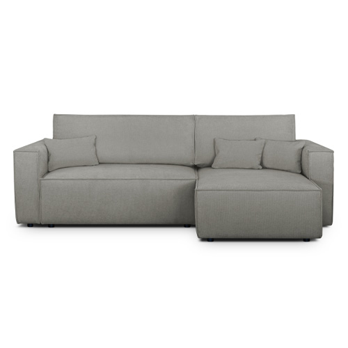 Canapé d'angle convertible réversible 4 places avec coffre de rangement en tissu chenille gris - Livia