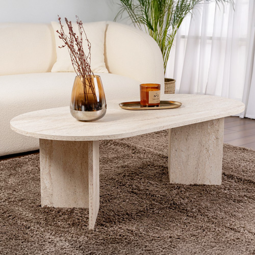 Table basse ovale effet travertin 119 cm - Orane