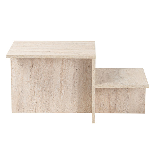 Table basse rectangulaire 2 niveaux effet travertin 80 cm - Calys