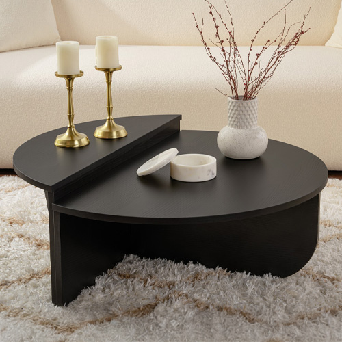 Table basse modulable ronde effet bois noir Ø90 cm - Selma