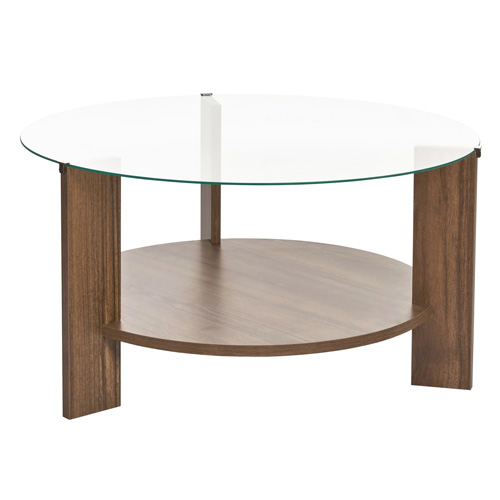 Table basse ronde effet Noyer et verre Ø75 cm - Elora