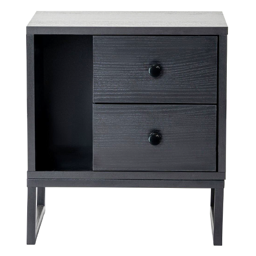 Table de chevet 2 tiroirs noir 45 cm - Lior