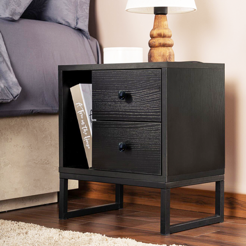 Table de chevet 2 tiroirs noir 45 cm - Lior