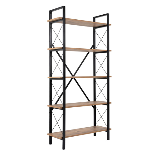 Etagère 5 niveaux effet bois et piètement noir 90 cm - Lunea