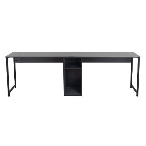 Bureau double avec rangement central gris anthracite, piètement noir 240 cm - Orsa