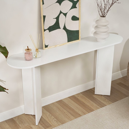 Console ovale effet bois blanc 150 cm - Malva