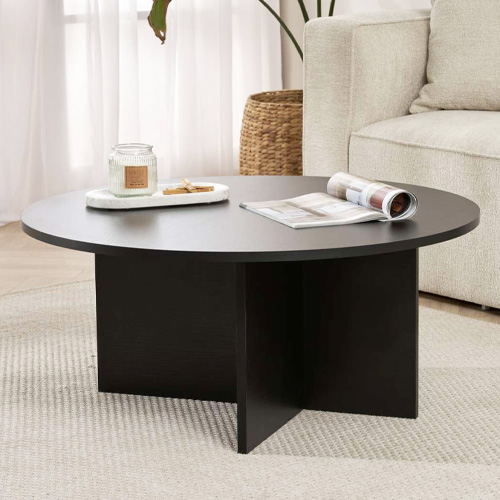 Table basse ronde effet bois noir Ø90 cm - Zelis