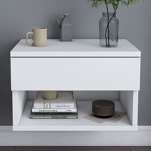 Table de chevet suspendue 1 troir 1 niche blanche 45 cm - Cosenza