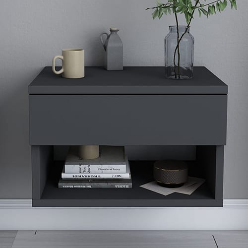 Table de chevet suspendue 1 troir 1 niche gris anthracite 45 cm - Cosenza