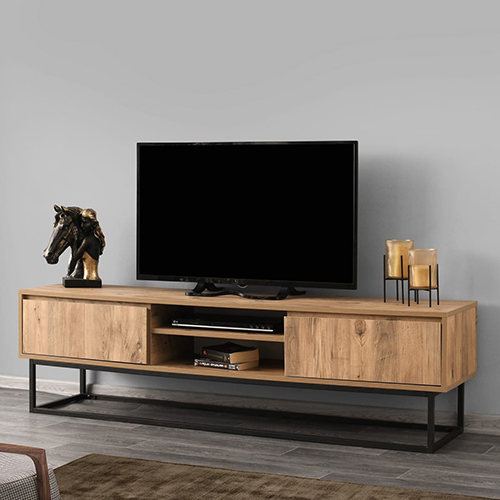 Meuble TV 2 tiroirs 2 niches effet bois 180 cm - Parma