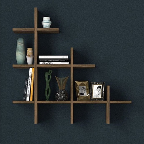 Etagère murale asymétrique 3 niveaux effet Noyer - Faro