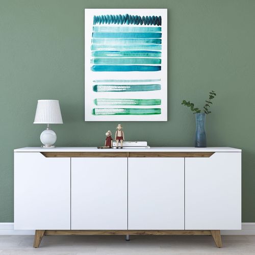 Buffet 4 portes blanc, piètement Noyer 180 cm - Nola