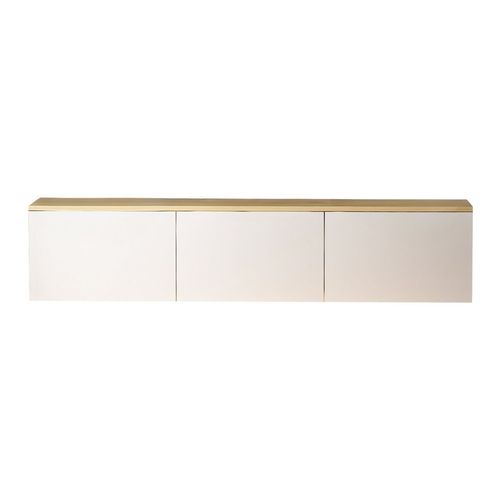 Meuble TV LED suspendu 3 portes blanc & effet Chêne 160 cm - Eira
