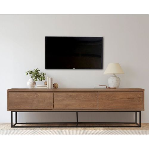 Meuble TV 3 tiroirs effet noyer 180 cm - Nerio