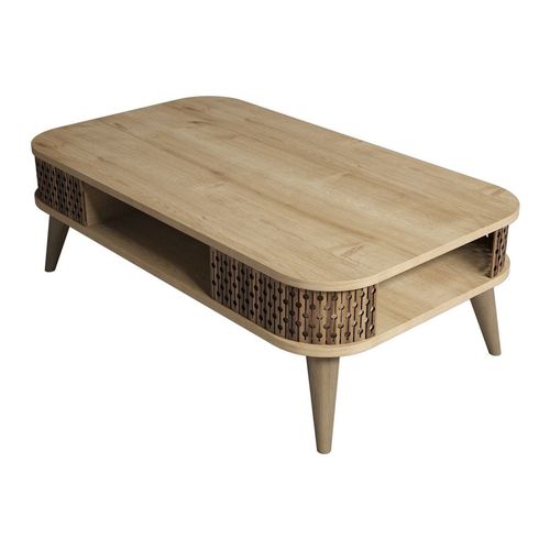 Table basse avec niche de rangement effet Chêne 105 cm - Etta
