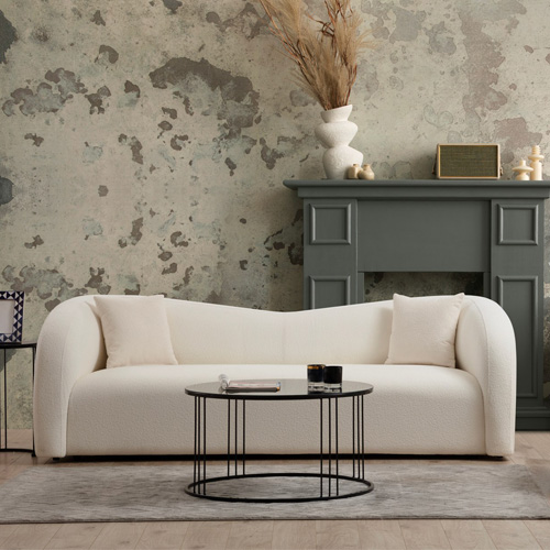 Canapé arrondi 3 places en tissu bouclé beige - Miro