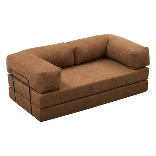 Canapé convertible 3 places en tissu bouclé marron - Pablo