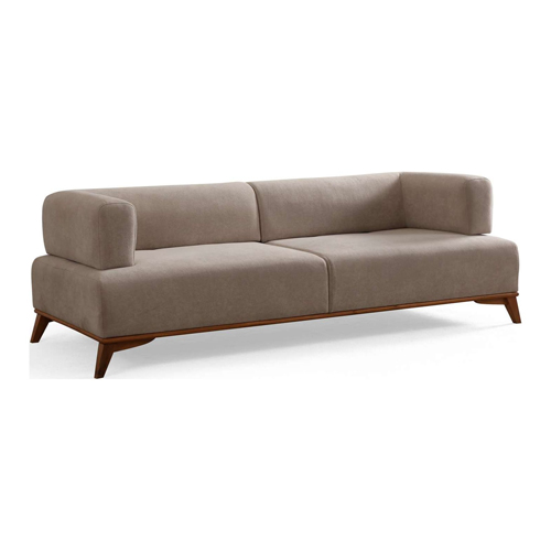 Canapé droit 3 places en tissu taupe, piètement noir - Tano