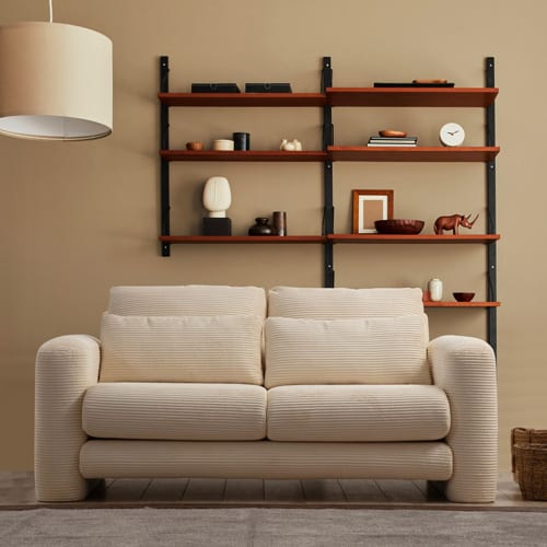 Canapé droit 2 places en velours côtelé beige - Amaya