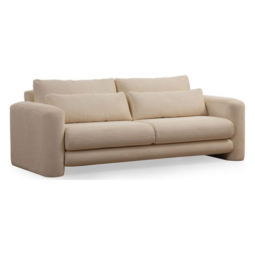 Canapé droit 3 places en velours côtelé beige - Amaya