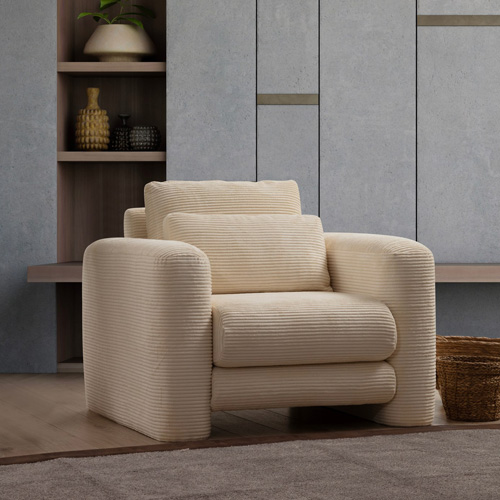 Fauteuil en velours côtelé beige - Amaya