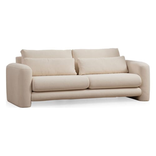 Canapé droit 3 places en tissu teddy beige - Amaya