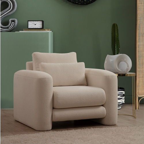 Fauteuil en tissu teddy beige - Amaya