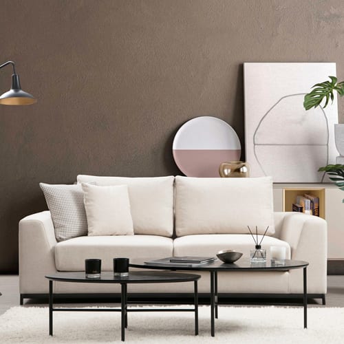 Canapé droit 2 places en tissu beige - Nello