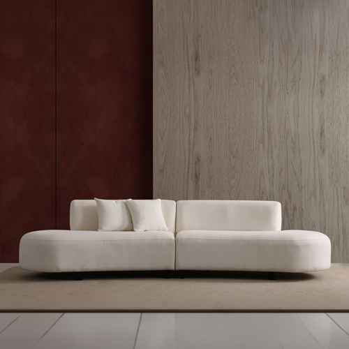 Canapé organique 5 places en tissu bouclé beige - Rafaela