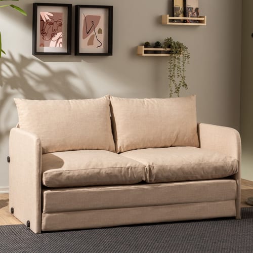 Canapé convertible 2,5 places en lin beige - Luz