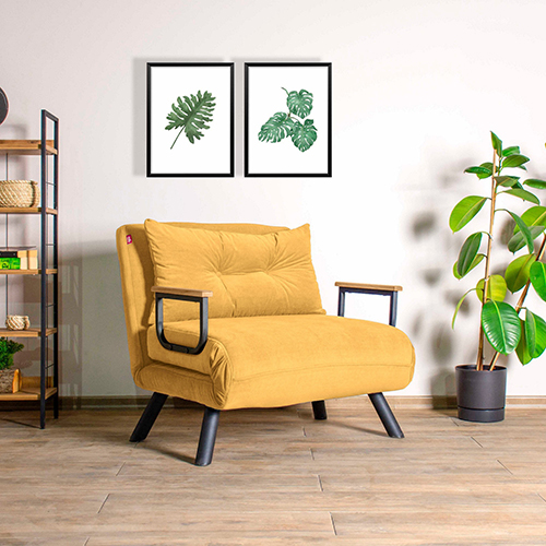 Fauteuil convertible avec dossier réglable en tissu jaune moutarde - Enea