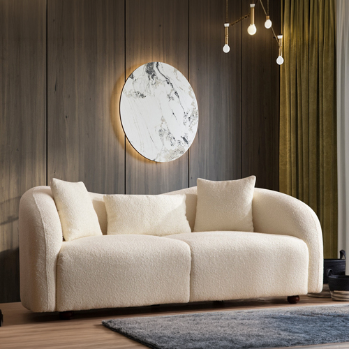 Canapé arrondi 2 places en tissu bouclé beige - Bruno