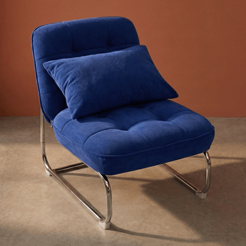 Fauteuil en velours côtelé bleu électrique, piètement chromé - Marvin