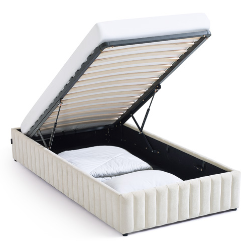 Lit coffre adulte 90x190 cm en tissu chenille beige - Balto