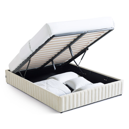 Lit coffre adulte 140x190 cm en tissu chenille beige - Balto