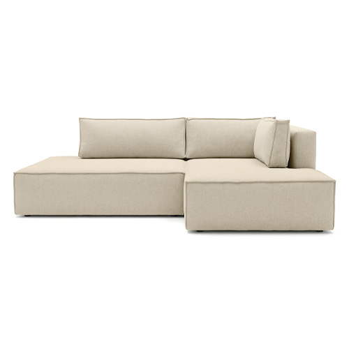 Canapé d'angle à droite convertible 3 places avec coffre en tissu chenille beige foncé - Barani