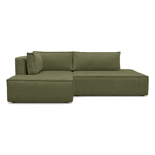 Canapé d'angle à gauche convertible 3 places avec coffre en tissu chenille vert olive - Barani