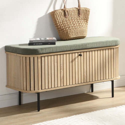 Banc d'entrée avec rangement chaussures en bois couleur chêne 100 cm - Solna