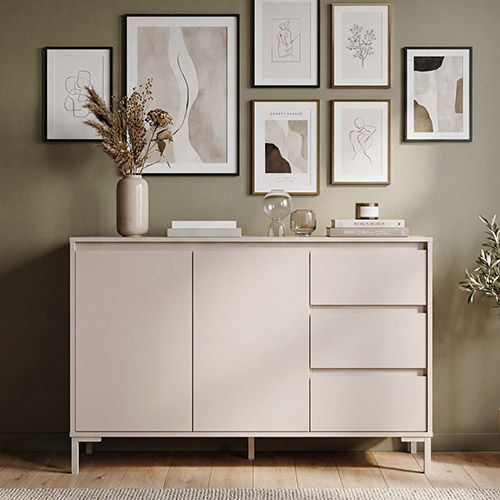 Buffet 2 portes 3 tiroirs beige 120 cm - Ronda