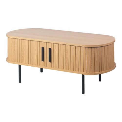 Table basse ovale 2 portes effet Chêne 90 cm - Sora