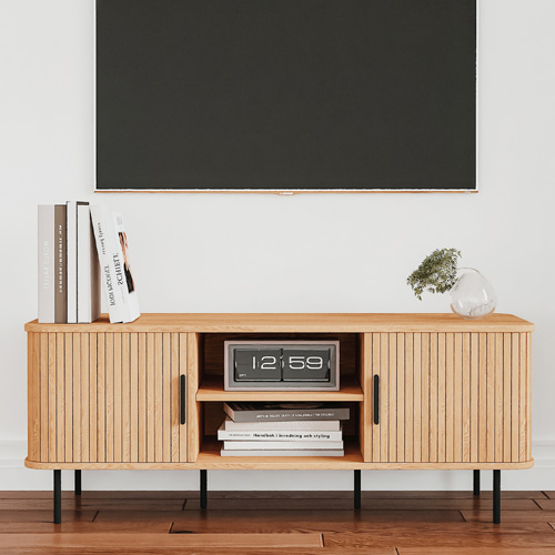 Meuble TV 2 portes 2 niches effet Chêne 120 cm - Sora