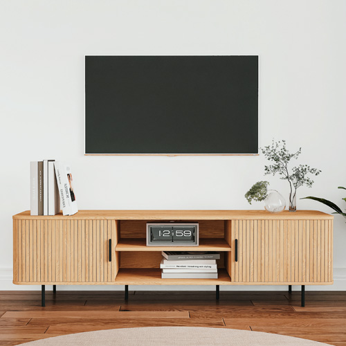 Meuble TV 2 portes 2 niches effet Chêne 160 cm - Sora