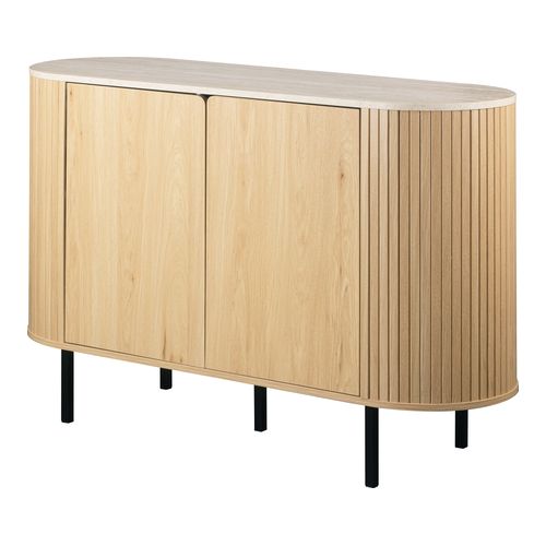 Buffet 2 portes effet Chêne et Travertin 120 cm - Juna