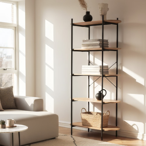 Etagère 5 niveaux noir et effet Chêne 80 cm - Vara