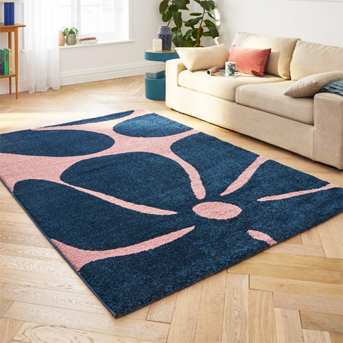 Tapis rétro style année 70 à fleurs bleu 200x280 cm - Bloom Blue