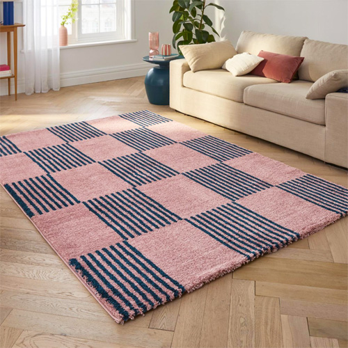 Tapis rétro damniere bleu 200x280 cm - Pop Vibes