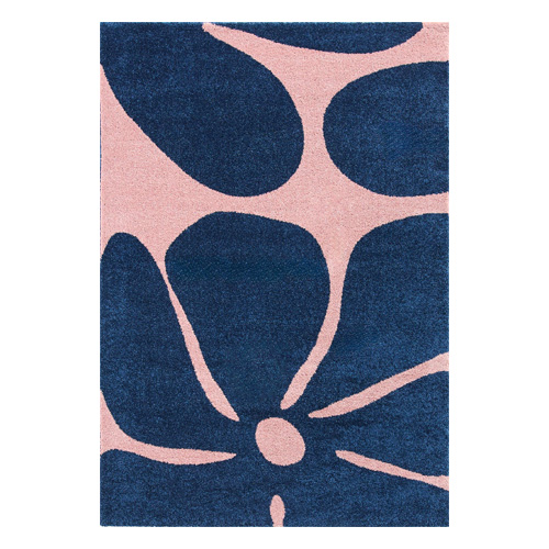 Tapis rétro style année 70 à fleurs bleu 120x160 cm - Bloom Blue