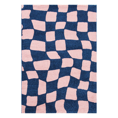 Tapis damier psychédélique bleu 120x160 cm - Puzzle Wave
