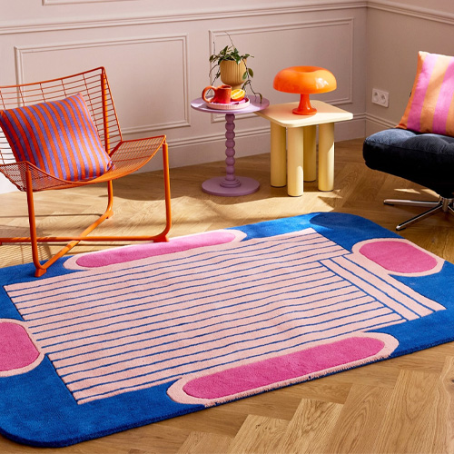 Tapis en laine motif géométrique bleu 200x290 cm – tissé main - Color Lines