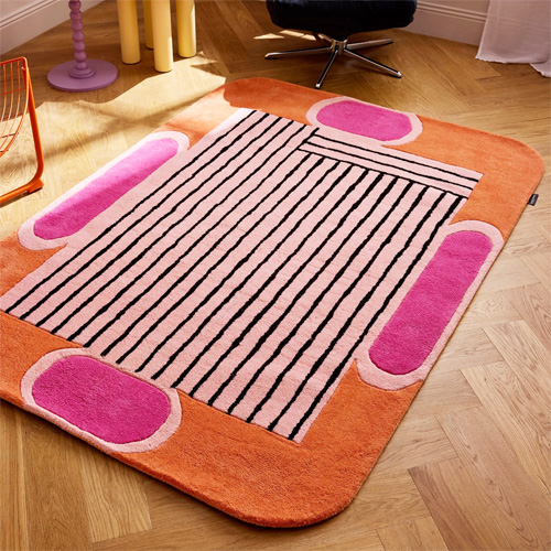 Tapis en laine motif géométrique orange 200x290 cm – tissé main - Color Lines